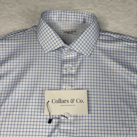 Collars & Co. Other - NWT Collars and Co Polo Medium Tall Semi-Spread Thin Blue Check Mens Golf Career